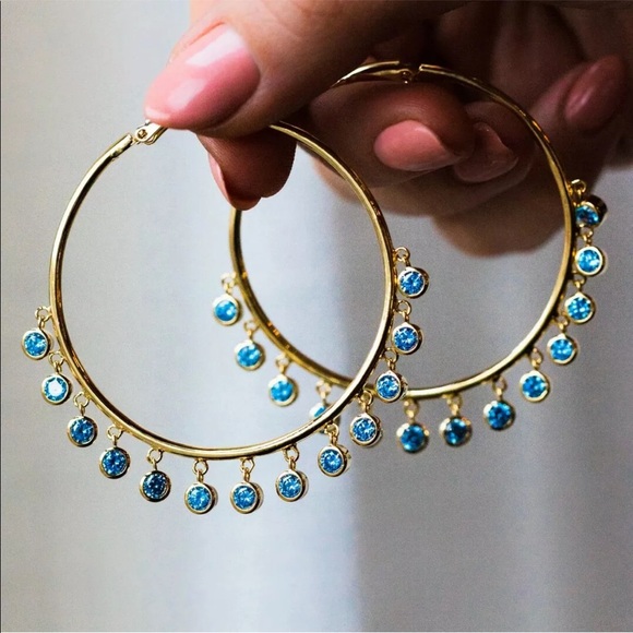 New 18k Yellow Gold Plated Hoop Earrings Personalized Cubic Zirconia Jewelry - Picture 2 of 7